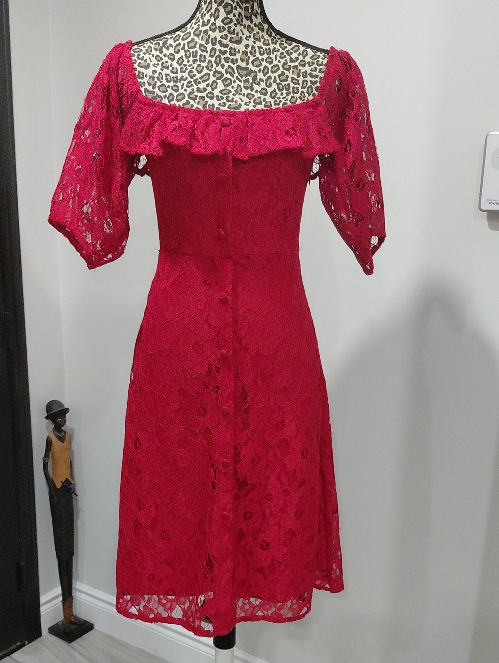Zara Bright Red Lace Midi Dress